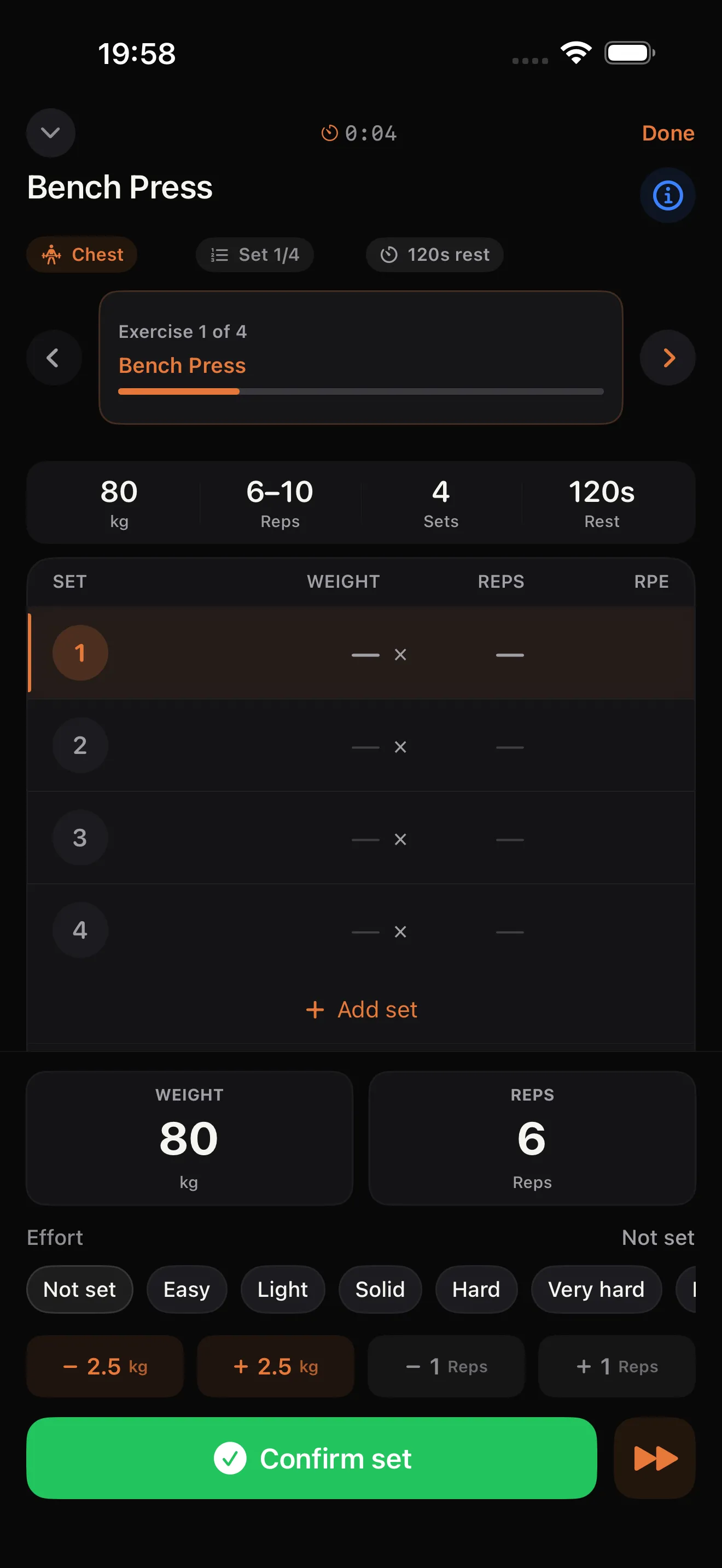 Repp training log with sets, reps and weights