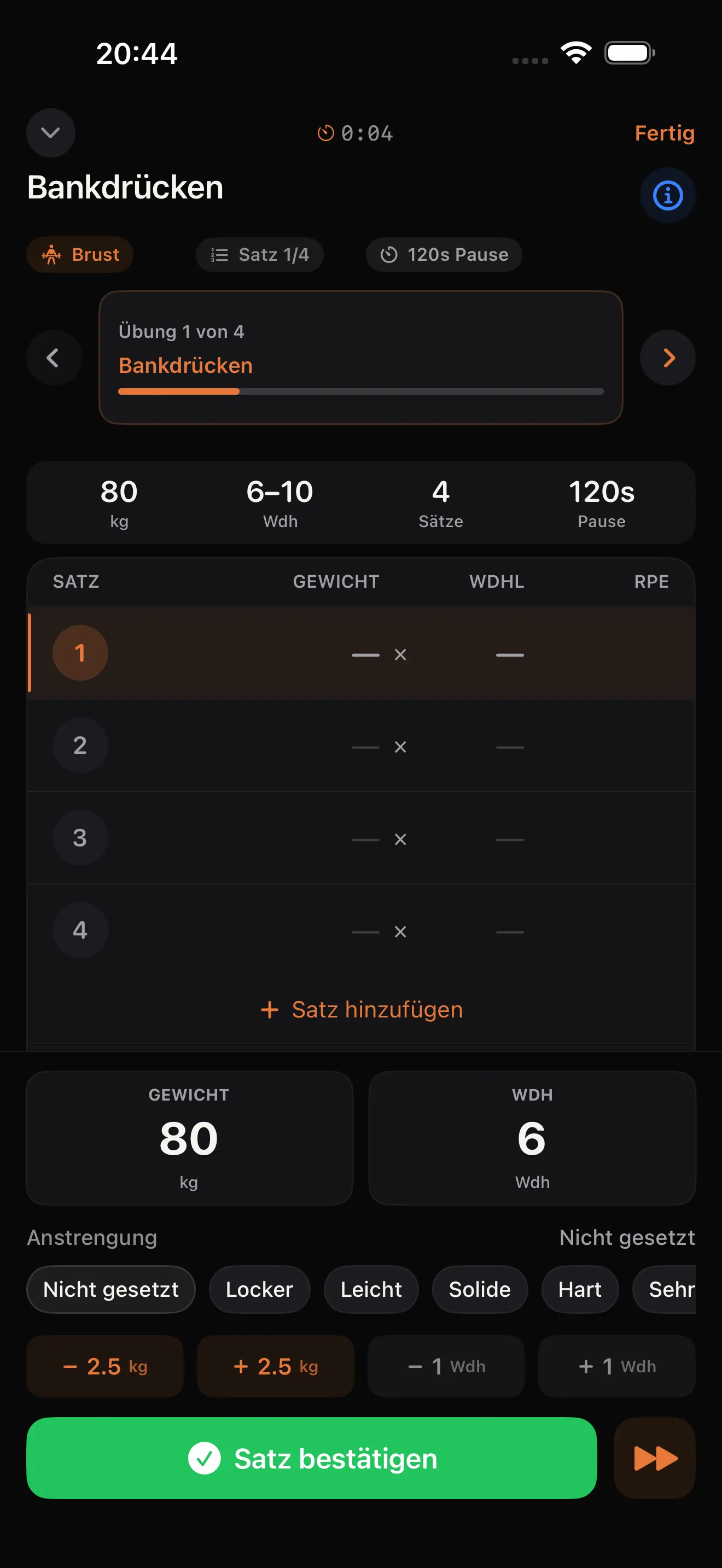 Repp Trainingslog mit Sätzen, Wiederholungen und Gewichten